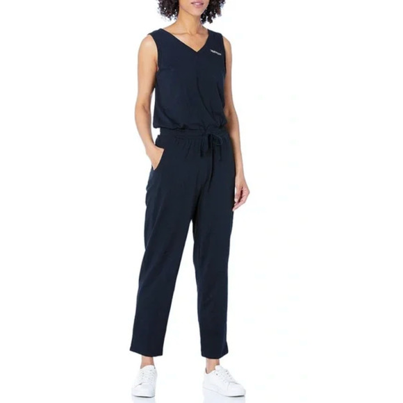 Calvin Klein Womens Navy Blue Jumpsuit Sleeveless Drawstring Waist Size Large - Picture 1 of 14